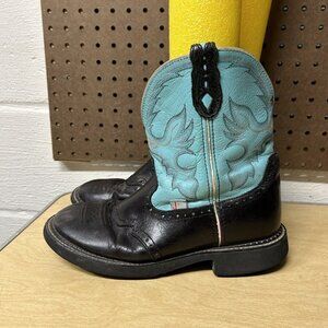 Justin Womens Boots 10 B Cowgirl Gypsy Gemma Short Western Black Turquoise Teal